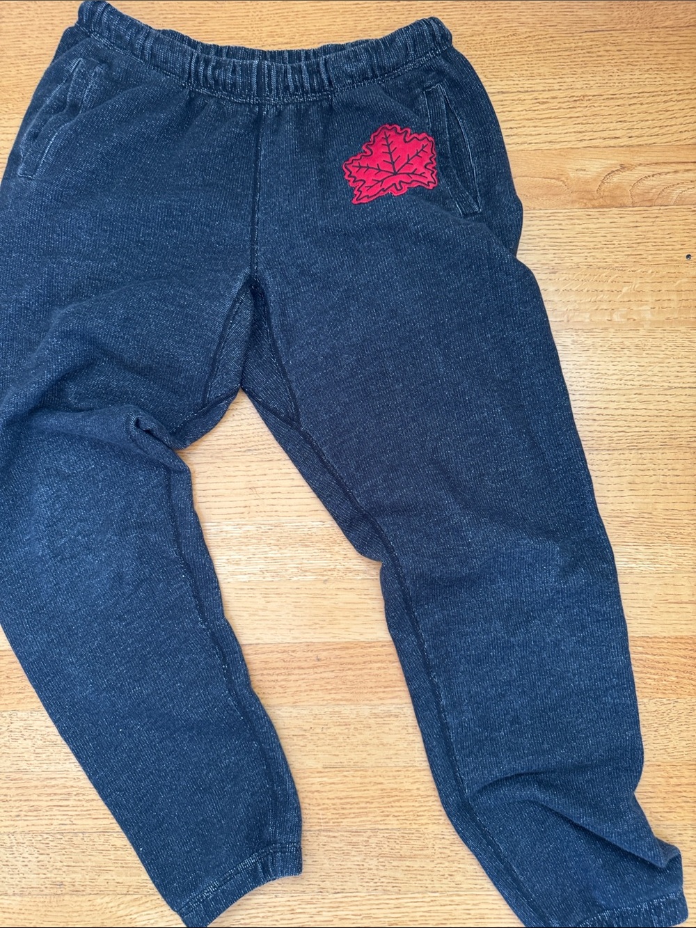 Roots Dark Gray Jogger Pants with Red Maple Leaf and CANADA Patch